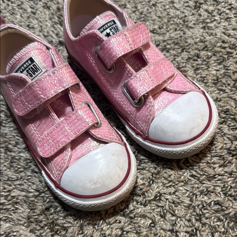 Converse All Star Pink Glitter Velcro Sneakers - Picture 3 of 5